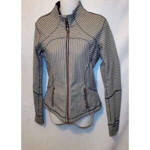 Lululemon Womens Sz 6 Forme Jacket Navy Blue Stripes Rose Gold Zip Stretch